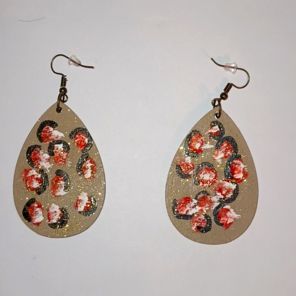 Accessories - Leopard design hand painted  wooden earrings